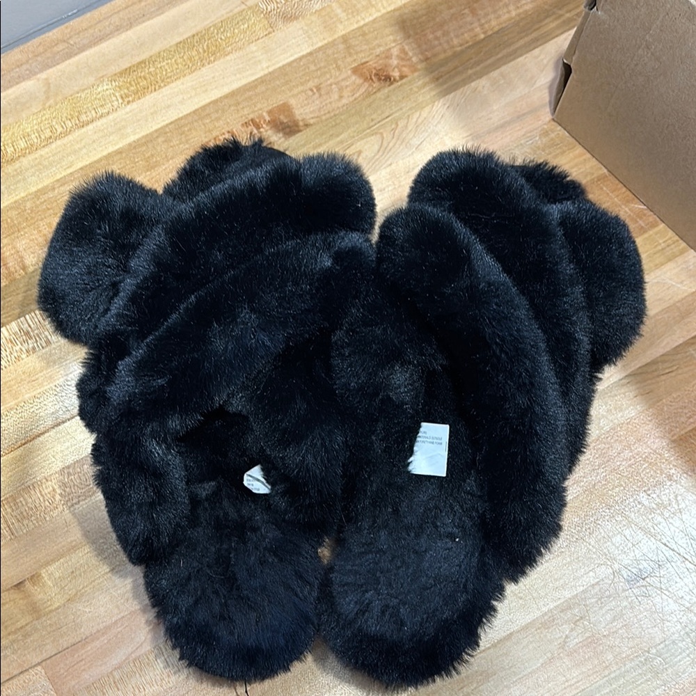Black Fuzzy Slippers